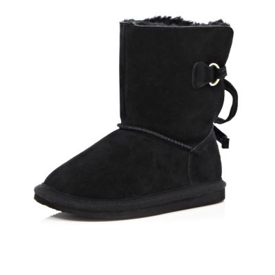 Mini girls black faux fur lined boots